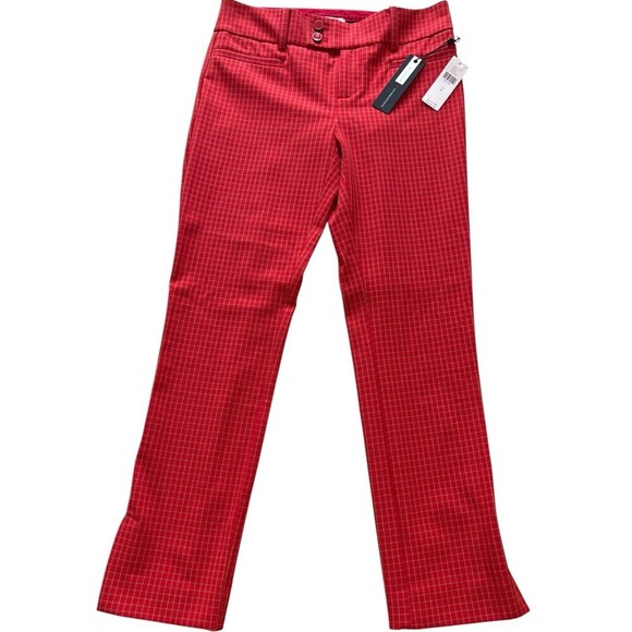 Anthropologie The Essential Slim Pant Peddle Pusher Ankle Windowpane Red Size 0 - Picture 1 of 14